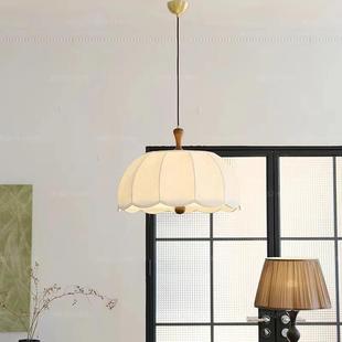 法式 原木风书房灯 卧室吊灯奶油风印花布艺餐厅灯中古vintage日式
