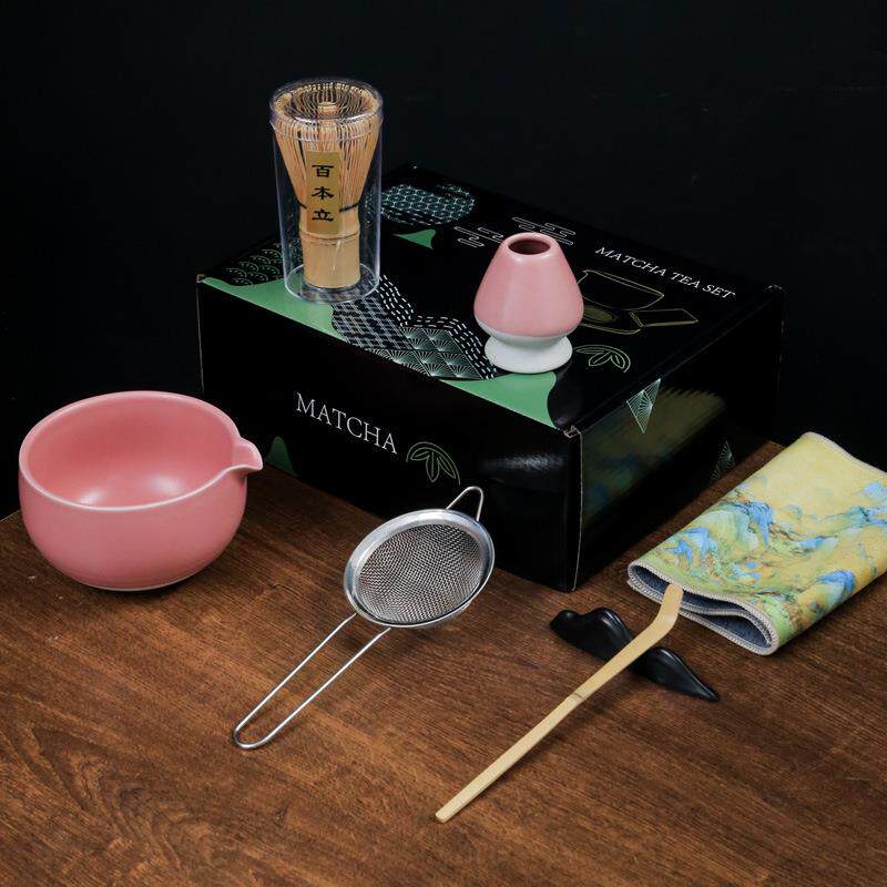 粉红色日式抹茶茶具套装茶筅抹茶碗百本立茶筅立茶拨整套彩盒新款