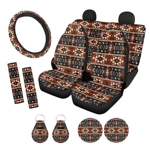外贸西南阿兹特克部落元素汽车座椅套装方向盘套扶手套一件定制