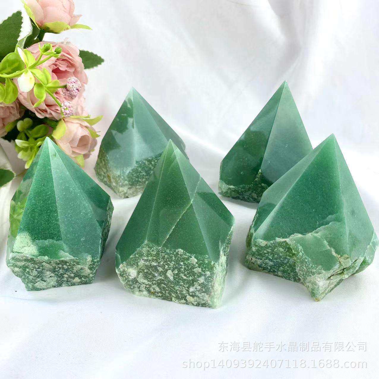 天然晶体绿东陵六棱柱摆件原石打磨单尖家居客厅办公桌面摆设品
