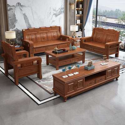 实木沙发中式客厅组合小户型农村花梨木仿古雕花堂屋老式木头家具