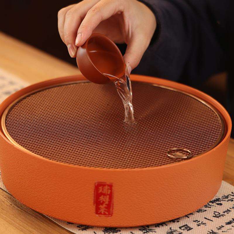 2025新款圆形不锈钢沥水茶盘家用户外便携蓄水茶托盘茶具干泡台无