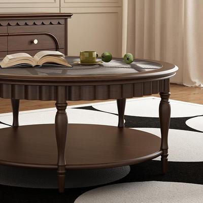 法式实木圆茶机组合电视柜美式复古客厅茶桌家用客厅2024新款