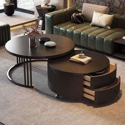 2025新款岩板圆形茶几客厅家用简约小户型黑色意式极简可移动茶几