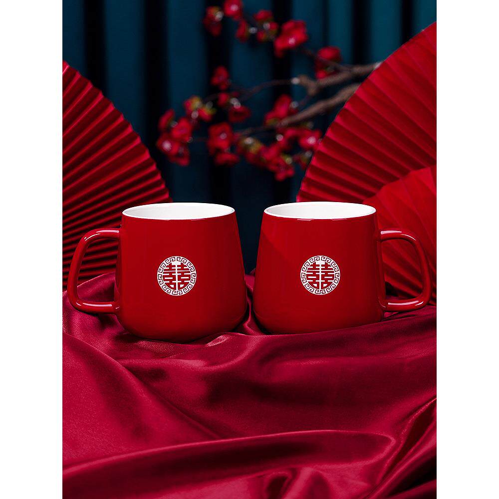 结婚洗漱杯马克杯陶瓷刷牙杯陪嫁套装情侣一对简约漱口杯新婚对杯