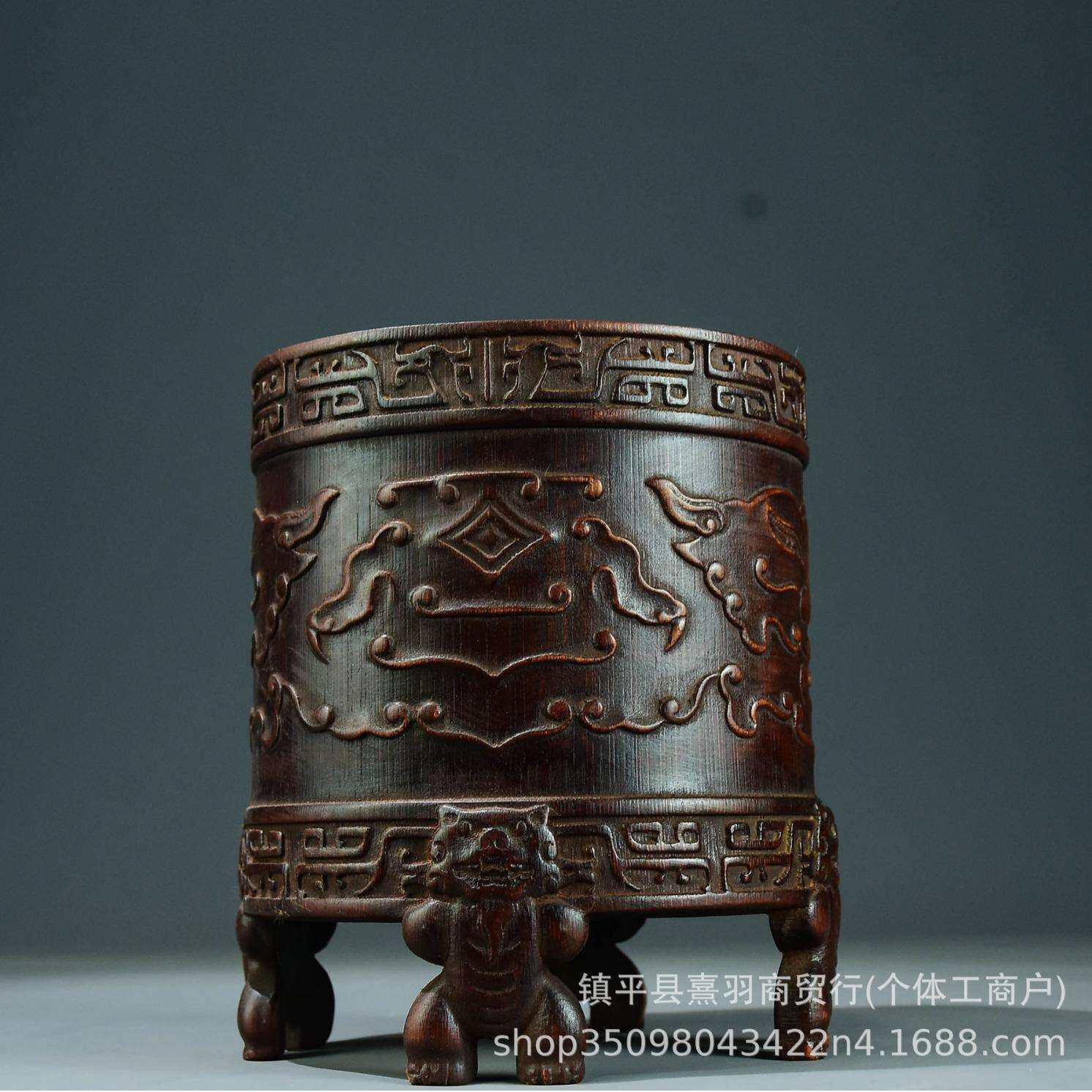 馆藏文案陈设大量仿古竹雕笔筒木雕手工雕刻厂价檀香