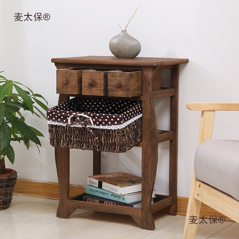 现代简约实木藤编抽屉式床头收纳小柜子多功能简易储物柜卧垒德株