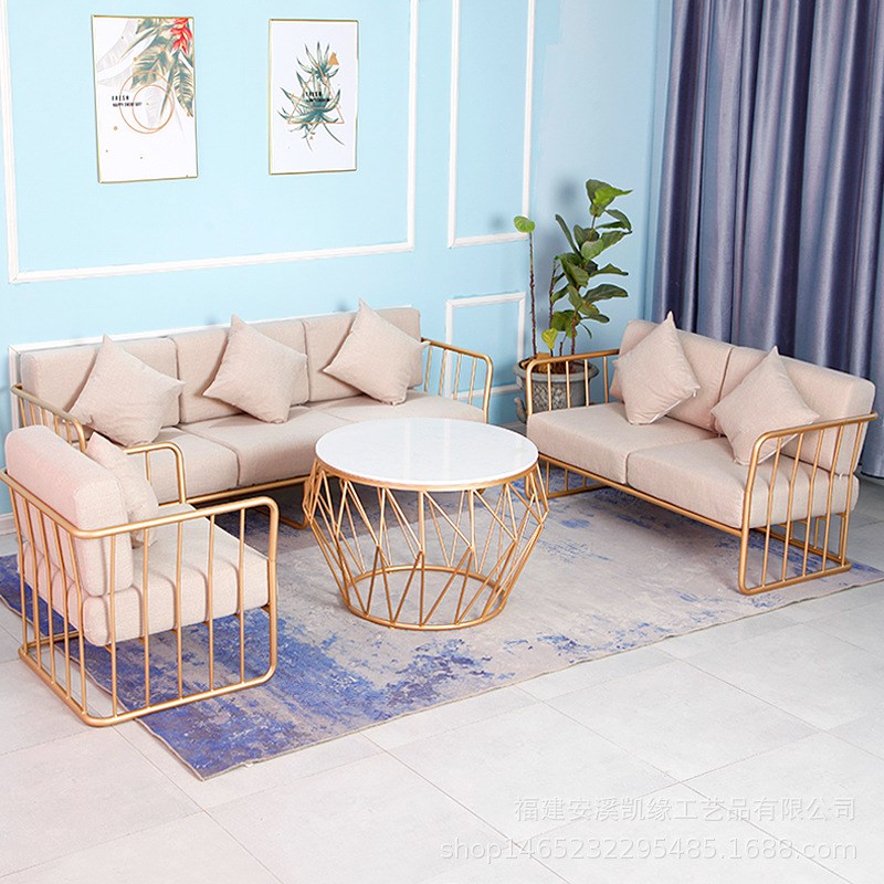 北欧布艺沙发茶几组合 简约现代家用客厅双人懒人沙发 奶茶店卡座