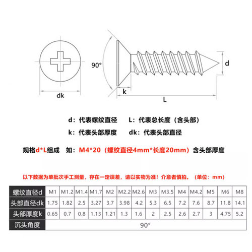 KA镀镍十字平头自攻螺丝沉头自攻螺丝钉小木螺钉自攻钉M1.7M2M3M4