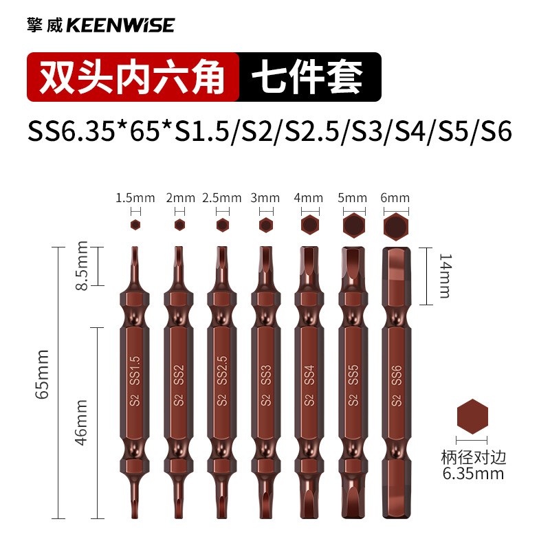 加硬S2双头内六角批头风批咀起子头套装电动螺丝刀头强磁扳手直杆