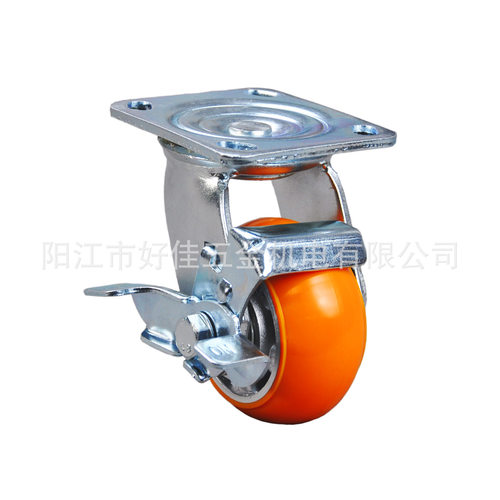 源头工厂产品4X2重型双轴承铝芯圆弧形聚氨酯PU轻巧灵活边刹脚轮