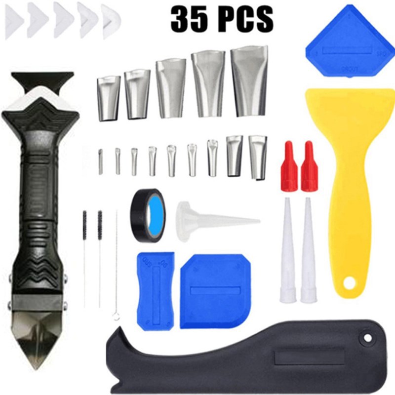 35件套不锈钢填缝喷嘴涂抹器刮板刮刀密封胶 美缝工具