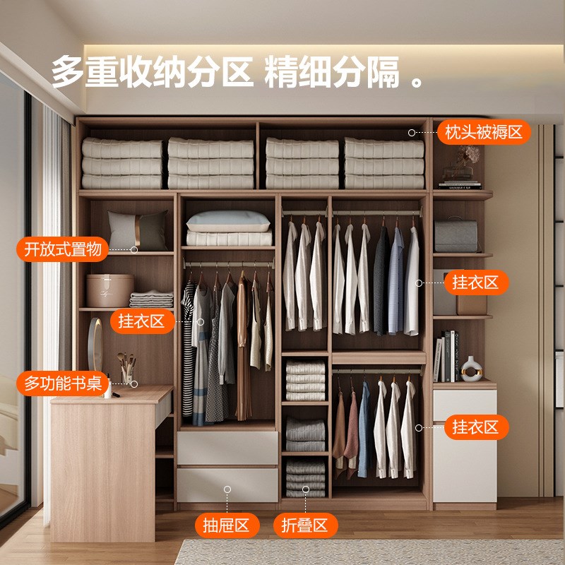 分段式衣柜带伸缩书桌一体现代简约二门三门四门组合卧室衣柜