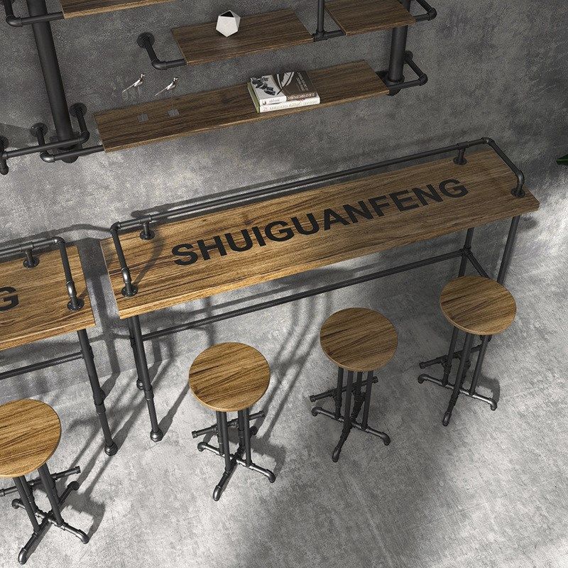 创意水管实木桌椅组合工业风小吧台酒吧台奶茶店靠墙高脚窄桌子,住宅家具,吧台,淘宝优惠券,粉丝福利购,淘宝优惠卷