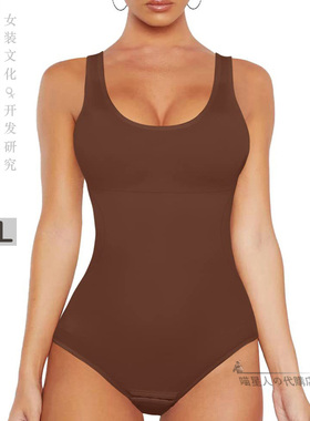 大码5XL死水库女士弹力低领吊带修身显瘦黑米白色排扣无袖连体衣