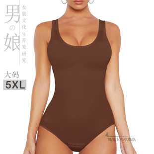 大码5XL死水库女士弹力低领吊带修身显瘦黑米白色排扣无袖连体衣