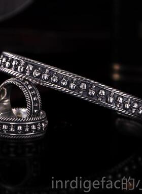 新款VULCAN伏甘骷镯男纯银尔网红机车流行髅手哈雷欧美手工骷髅银