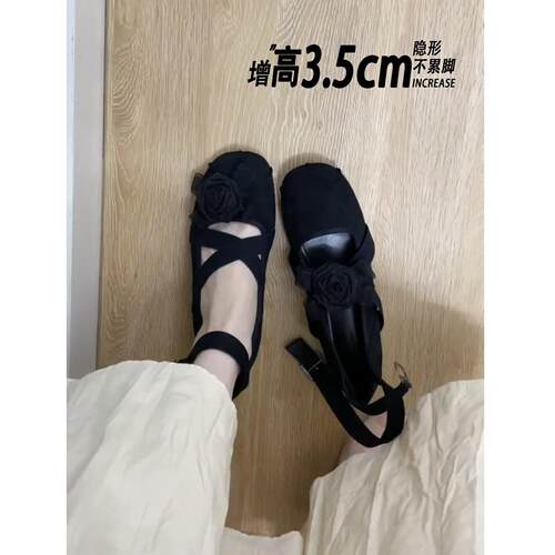 【怪美主义】内增高小个子2026爆款玛丽珍鞋交叉带芭蕾风仙女鞋