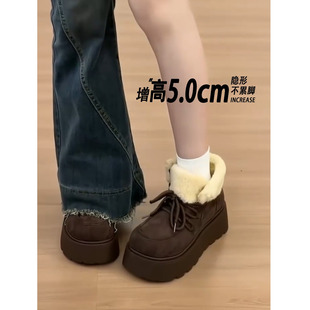 保暖防滑棉鞋 冬季 厚底增高加绒加厚雪地靴2025新款 子 怪美主义