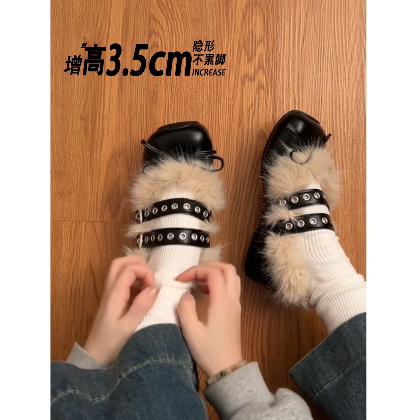 【怪美主义】加绒保暖玛丽珍女鞋2025冬蝴蝶结双扣带舒适百搭单鞋