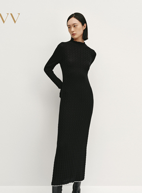 【黄金羊毛】OVV秋冬女装高领撞色长袖针织连衣裙GQZZJ34103A