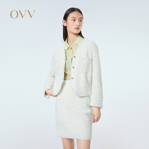 OVV春夏别致织带经典粗花呢七分袖质感针织外套GWZAJ13004A