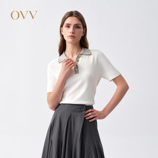 GNZBJ26002A 针织衫 OVV2026春夏新款 撞色POLO领跳色纽扣休闲短袖