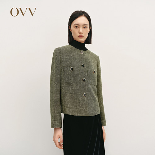 OVV秋冬女装进口异色纱线混纺面料圆领夹克外套GWJFJ34106A