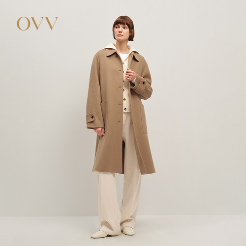 OVV秋冬热卖经典优雅翻领双面呢休闲羊毛大衣GWDAJ45110A