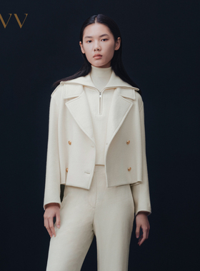 OVV秋冬双排扣工装风斜纹丝羊毛大衣GWDAJ42112A