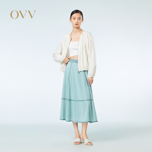 OVV春夏弹力网纱镂空纹理休闲时尚中长半裙GQDDJ13016A