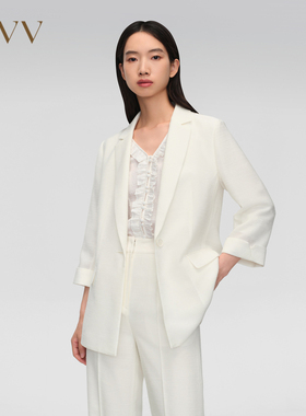 OVV春夏新款女装平驳领七分袖翻边休闲西服外套GTXEJ14009A