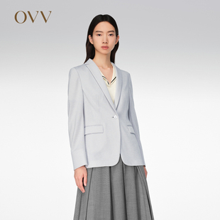 OVV春夏女装 闪耀针织一粒扣平驳领羊毛西服外套GWXAJ14001A