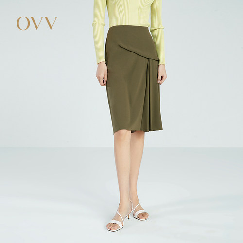 【日本进口三醋酸】OVV春夏哑光A字不对称半身裙GQDDJ13007A