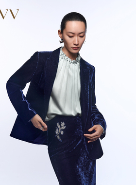 OVV秋冬女装一粒扣戗驳领丝绒休闲通勤单件西服外套GWXAJ33107A