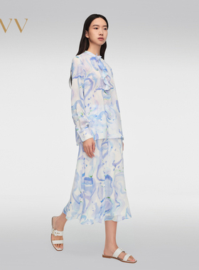 【抽象笔刷印花系列】OVV春夏女装飘带雪纺衫长袖衬衫GNSAJ14009A