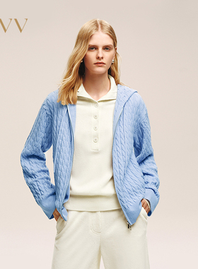 OVV2025秋冬新款复古质感立体绞花连帽长袖针织衫GWZAJ35112A