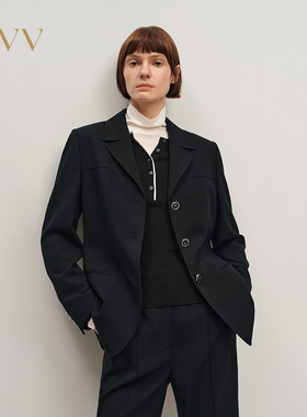 OVV2025秋冬新款精纺羊毛立体方格面料单排扣休闲西服GTXEJ35112A