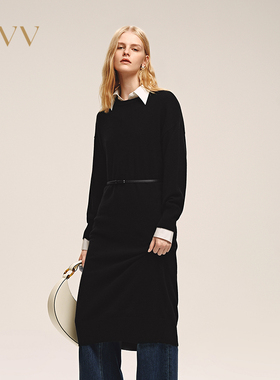 OVV2025秋冬新款优雅简约舒适羊绒长袖圆领针织连衣裙GQZZJ35102A