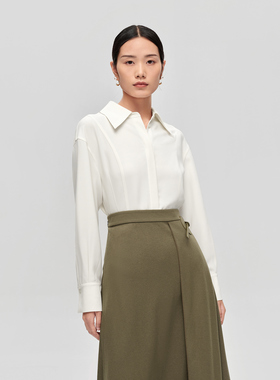 OVV秋冬新款醋酸收腰分割设计长袖休闲衬衫GNEAJ33102A
