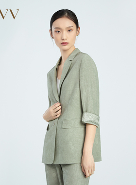 OVV春夏女装两粒扣七分袖压花休闲通勤正式西服外套GTXEJ13004A