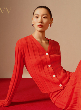 【新年红系列】OVV春夏女装V领喇叭袖黄金羊毛针织衫GWZAJ14013A