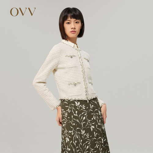 OVV秋冬丝绒织带装饰针织外套
