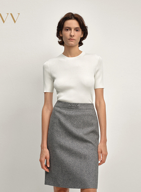 OVV2025秋冬新款经典圆领罗纹设计桑蚕丝短袖针织衫GNZBJ35108A