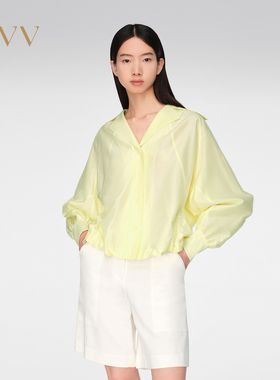 OVV春夏新款女装丝棉混纺经典翻领插肩袖休闲衬衫GNEAJ14001A