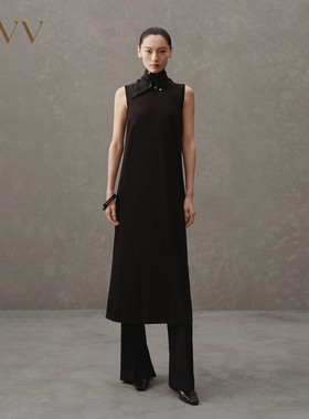 OVV春夏女装经典基础精致无袖小黑裙优雅直筒连衣裙GQZZJ14006A