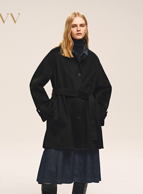 OVV2025秋冬新款经典圆领短款宽松休闲舒适羊绒大衣GWDAJ45103A