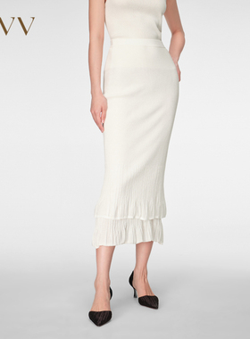 OVV春夏新款女装舒适棉质修身双层鱼尾针织半身裙GQAZJ14004A