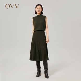 【可机洗黄金羊毛】OVV秋冬优雅A字百褶羊毛半身裙GQAZJ32105A