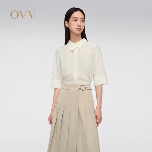 【重磅真丝】OVV春夏新款女装18MM不对称翻领短袖衬衫GNECJ24011A